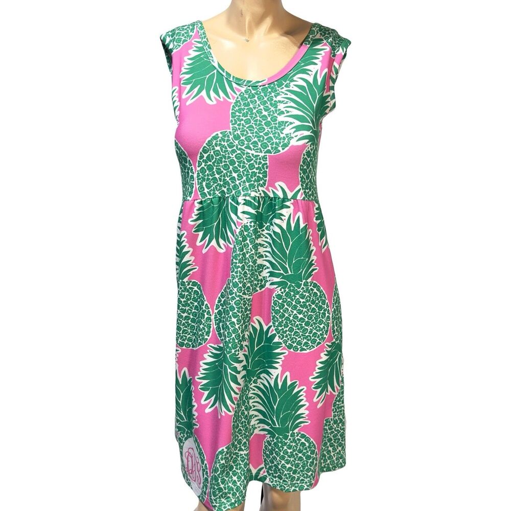 Lolly Wolly Doodle Women’s Dress Pink Green Pineapple Print Sundress Size M